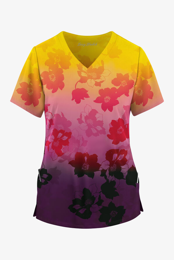 Easy STRETCH Floral Ombre Flirt Women's V-Neck Top - null - 1
