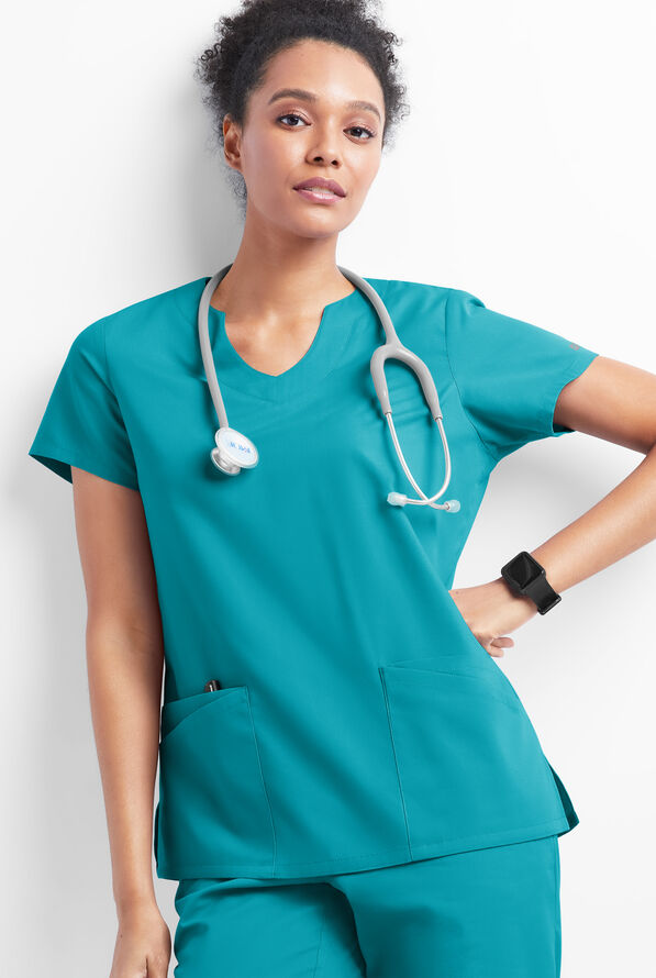 Butter-Soft Originals Women's 6-Pocket Scallop Neck Scrub Top - Teal - 5