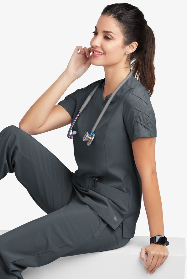 Blusa m&eacute;dica EASY STRETCH Kylie con detalle entrecruzado y 5 bolsillos para mujer - Pewter - 8