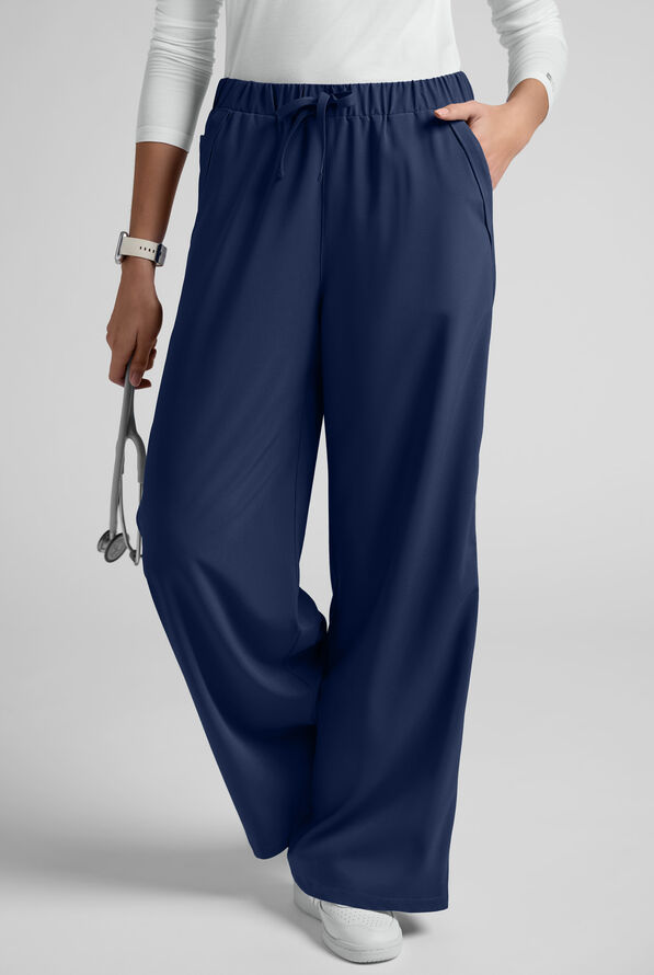 Easy STRETCH Women's Relaxed Fit Wide Leg Scrub Pant - Navy - 3