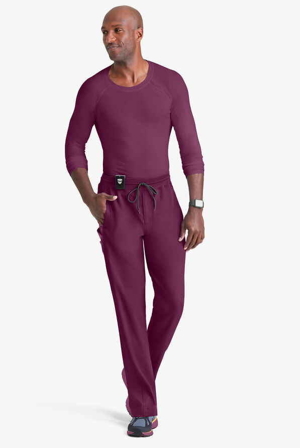 Grey's Anatomy by Barco Spandex STRETCH Hudson Men's 6-Pocket Slim Straight Cargo Scrub Pants - Wine - 4