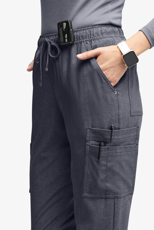 Easy STRETCH Halle Women's 11-Pocket Ruched Leg Jogger Scrub Pants - Charcoal Heather - 3