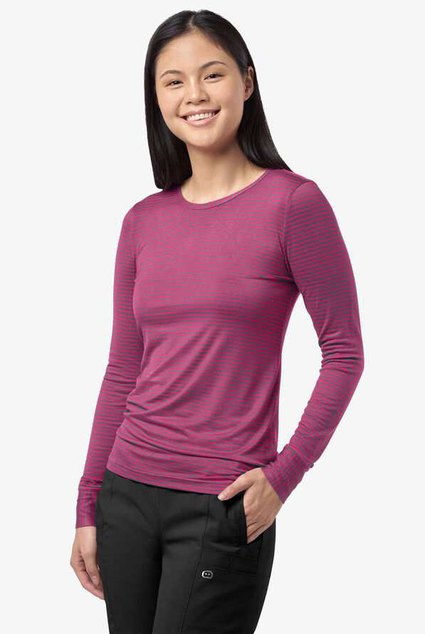 WonderWink Women's STRETCH Pewter/Hot Pink Long Sleeve Striped Knit Underscrub - null - 3