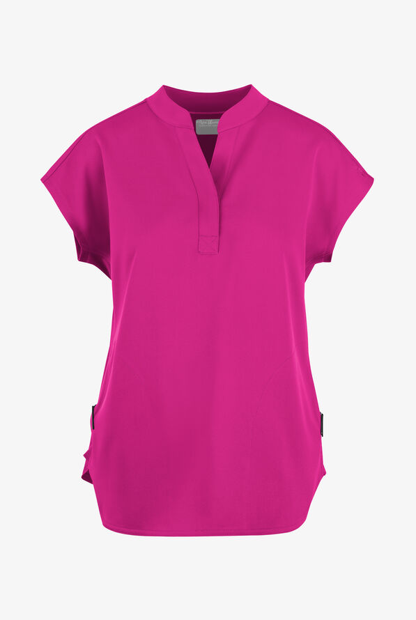 Zavate Ava Therese Piper Women's 2-Pocket STRETCH Dolman Sleeve Mandarin Collar Scrub Top - Razzmatazz - 1