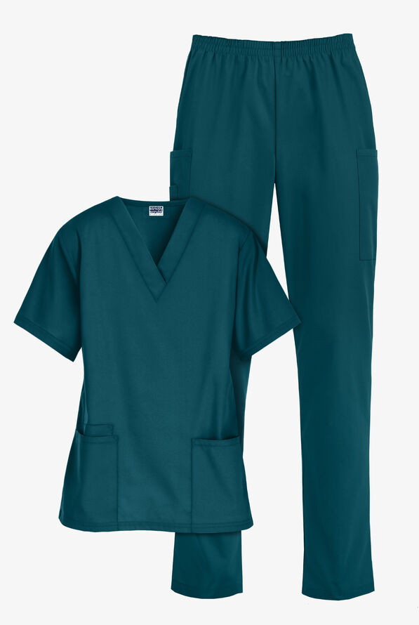 Strictly Scrubs Women’s 6-Pocket Scrub Set - Caribbean Blue - 1