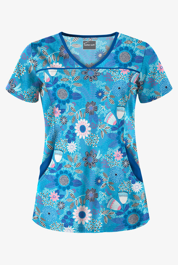 UA ButterSoft Kiev Floral Turquoise Women's 4Pocket VNeck Print