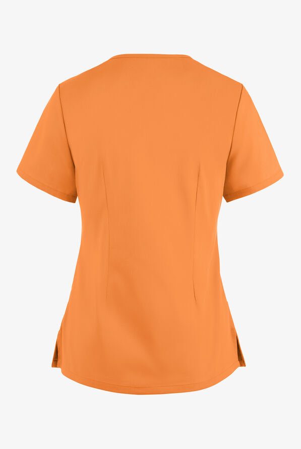 Butter-Soft STRETCH Women's 4-Pocket Smooth Face Zipper Scrub Top - Apricot Crush - 4
