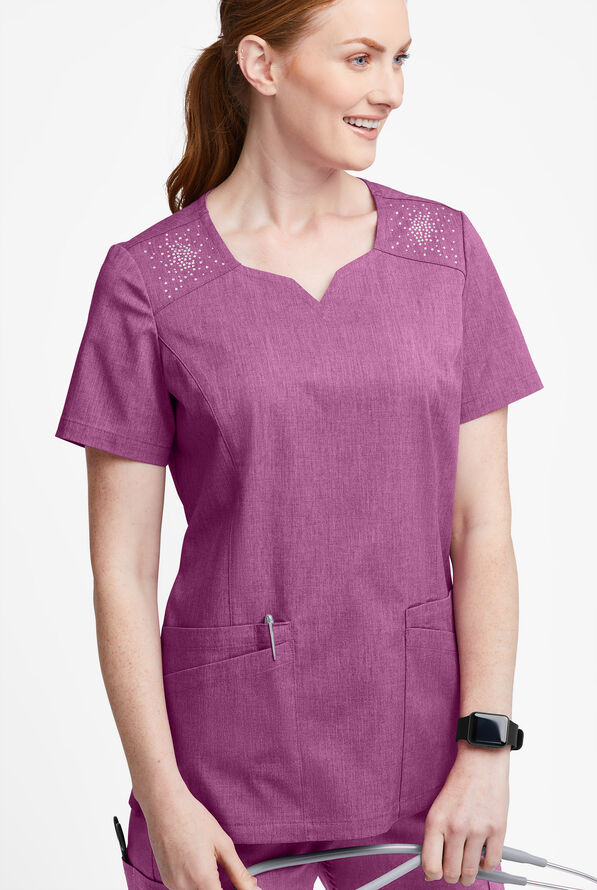 Blusa m&eacute;dica UA Butter-Soft STRETCH Crystal Bling con 6 bolsillos para mujer - Berry Wine Heather - 2