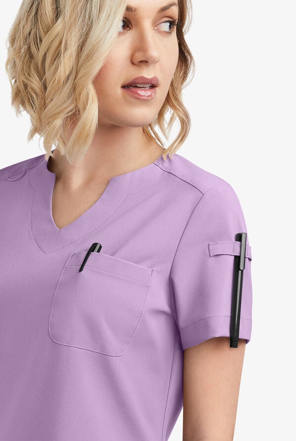 Easy STRETCH Nikki Women's 1-Pocket Scallop Neck Tuck-In Scrub Top - Amethyst Mist - 3