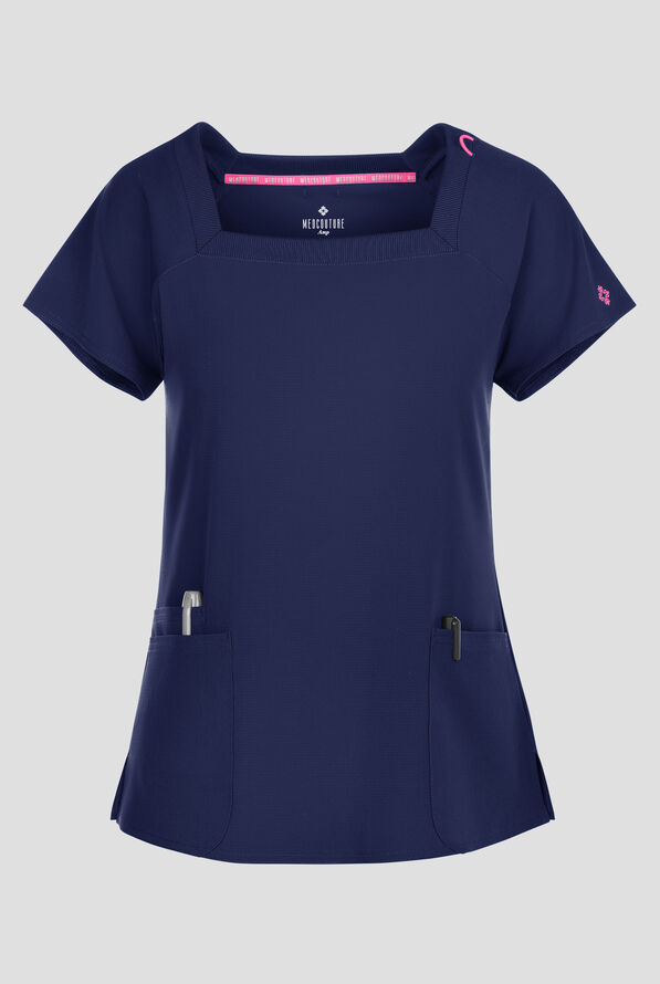 Blusa médica Med Couture Amp STRETCH con cuello cuadrado y 3 bolsillos para mujer - Navy - 1