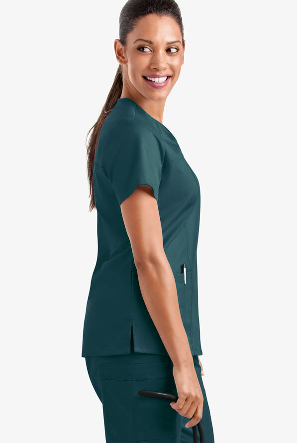 Butter-Soft STRETCH Women's 4-Pocket Sweetheart Neck Scrub Top - Caribbean Blue - 4