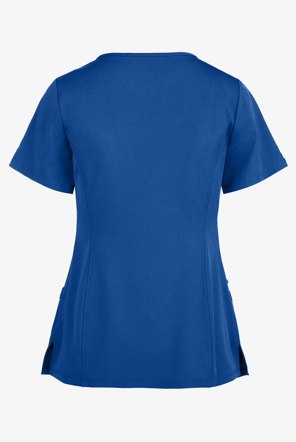 HH Works by Healing Hands Madison Women's 4-Pocket STRETCH Mock Wrap Scrub Top - Royal - 2