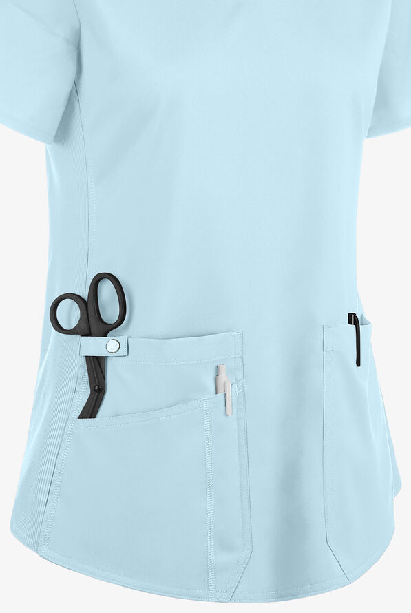Med Couture Touch Women's 3-Pocket STRETCH Rib-Knit Side Panels Shirttail V-Neck Scrub Top - Periwinkle - 3