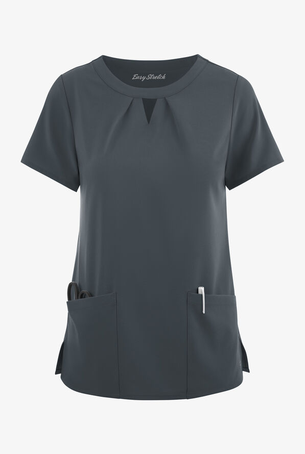 Easy STRETCH Salma Women’s 3-Pocket Keyhole Neck Scrub Top - Pewter - 1