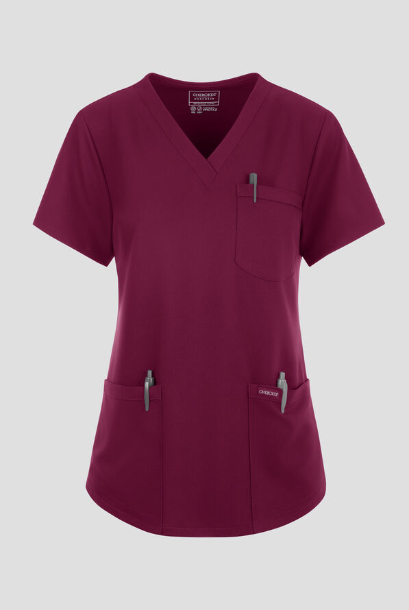 Cherokee Workwear Originals Ultra Women's 3-Pocket V-Neck Scrub Top - Wine - 1