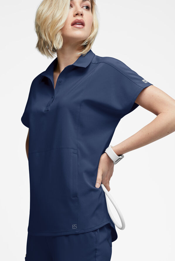 Easy STRETCH LEA Women's 3-Pocket Polo Collar Scrub Top - Navy - 3