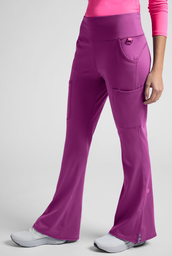 Pantal&oacute;n m&eacute;dico Med Couture Amp Knit STRETCH Petite estilo yoga con piernas acampanadas y 5 bolsillos para mujer - Plum Royale - 1