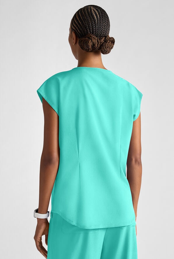 Easy STRETCH Women's Dolman Sleeve Crew Neck Scrub Top - Aqua Dust - 5