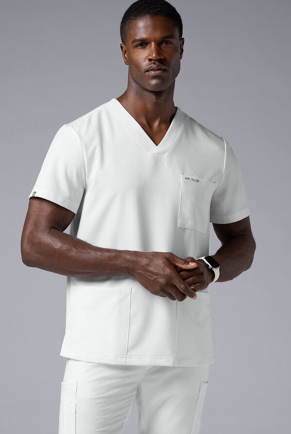 Hypothesis S-R Shift Ready Men's 4-Pocket V-Neck Scrub Top - White - 1
