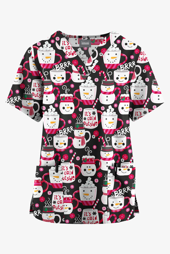 Butter-Soft Originals Black Morning Treats Women's 2-Pocket Classic Fit V-Neck Print Scrub Top - null - 1