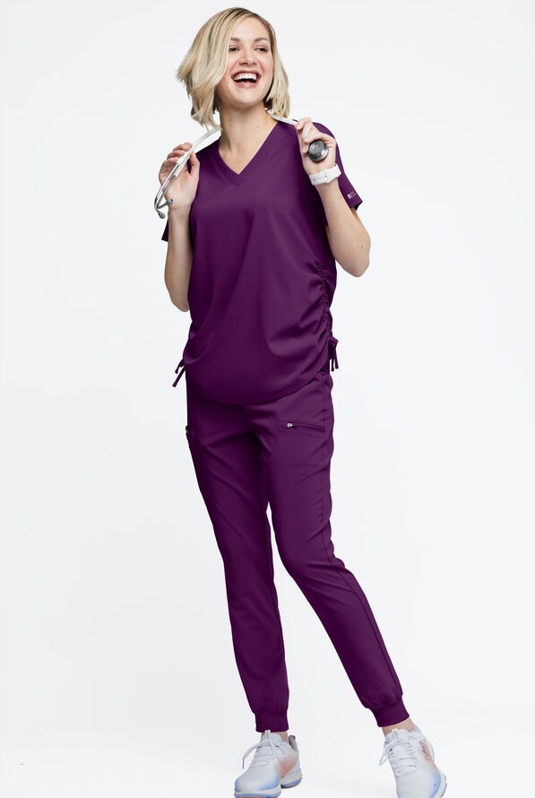Easy STRETCH Tori Women's Cooling Knit Back Maternity Scrub Top - Eggplant - 6
