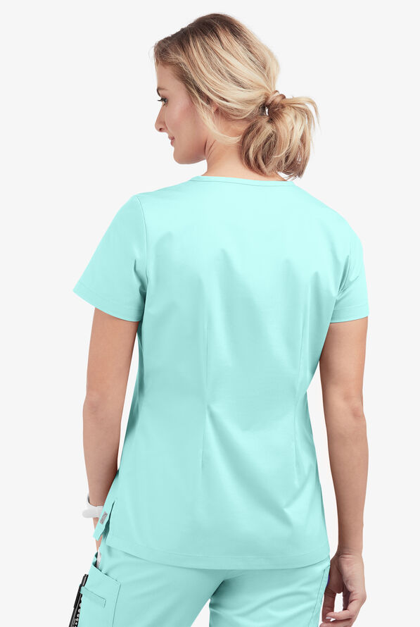 Blusa m&eacute;dica Butter-Soft STRETCH con cuello en V y 2 bolsillos para mujer - Sea Frost - 4