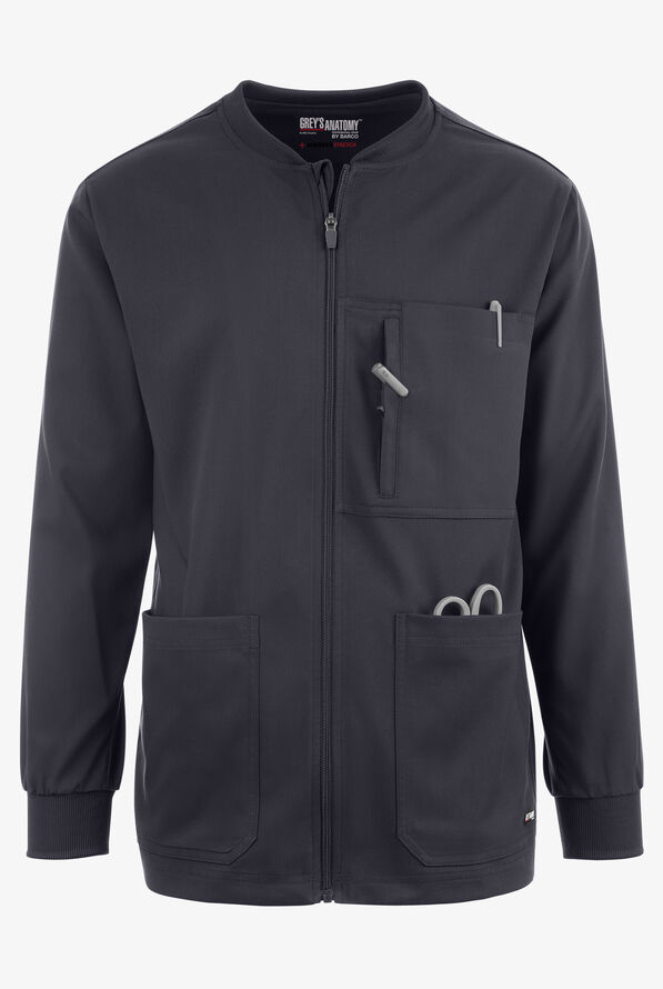 Grey's Anatomy by Barco Spandex STRETCH React Men's 5-Pocket Zip Front Scrub Jacket - Steel Gray - 1