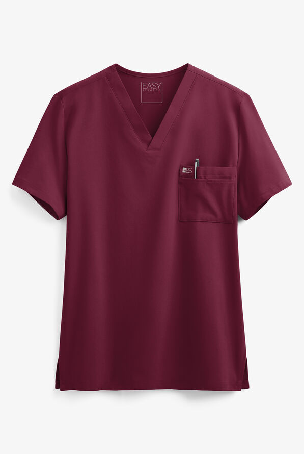 Easy STRETCH Riley Unisex 3-Pocket V-Neck Scrub Top - Wine - 1