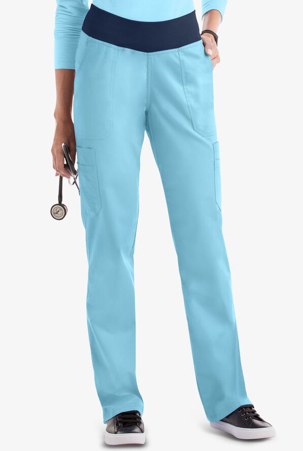 Butter-Soft STRETCH Women's 10-Pocket Active Yoga Scrub Pants - Poolside View/Navy - 1