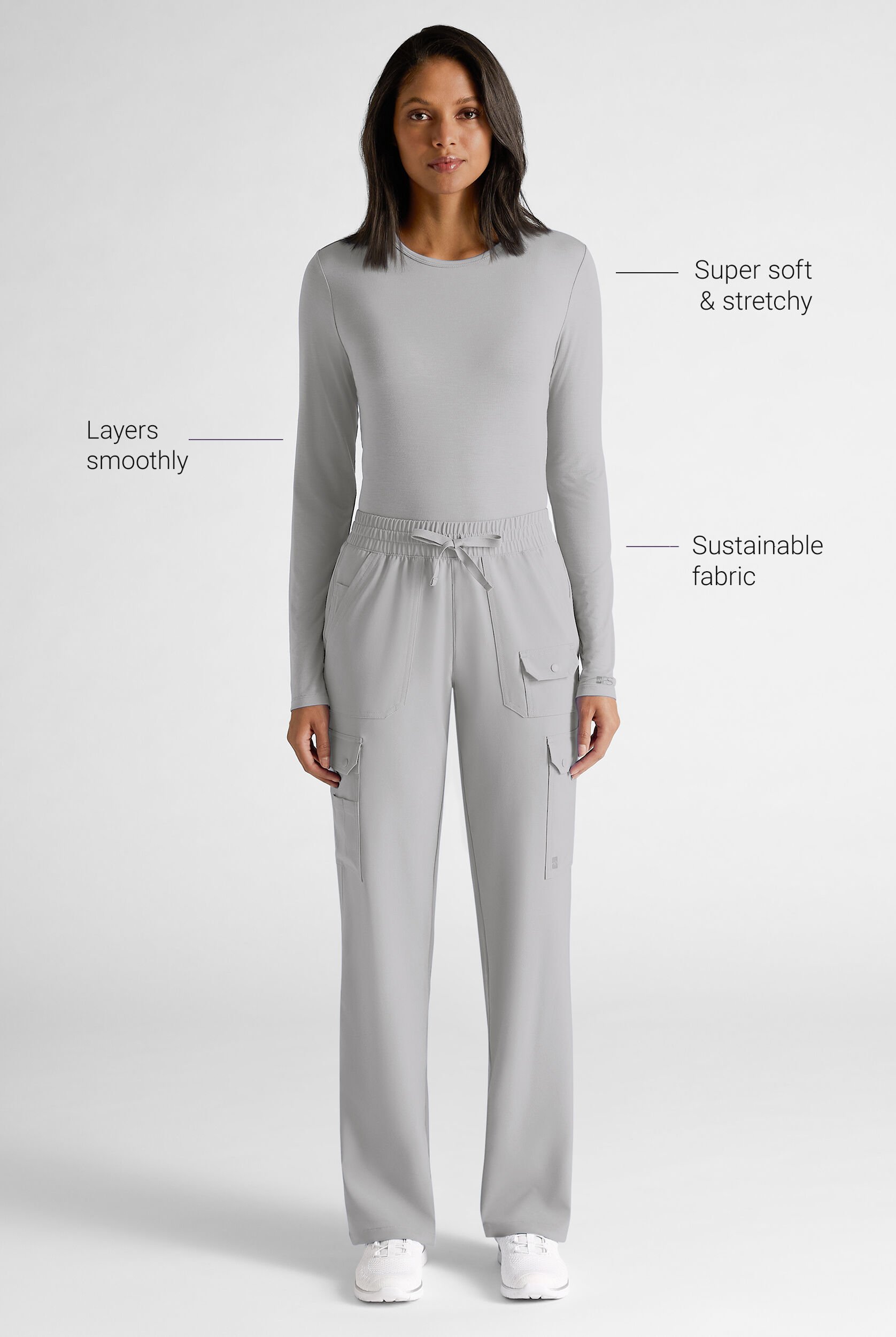 Easy Stretch Cate Long Sleeve Knit Tee-Shirt, Stretch Scrubs