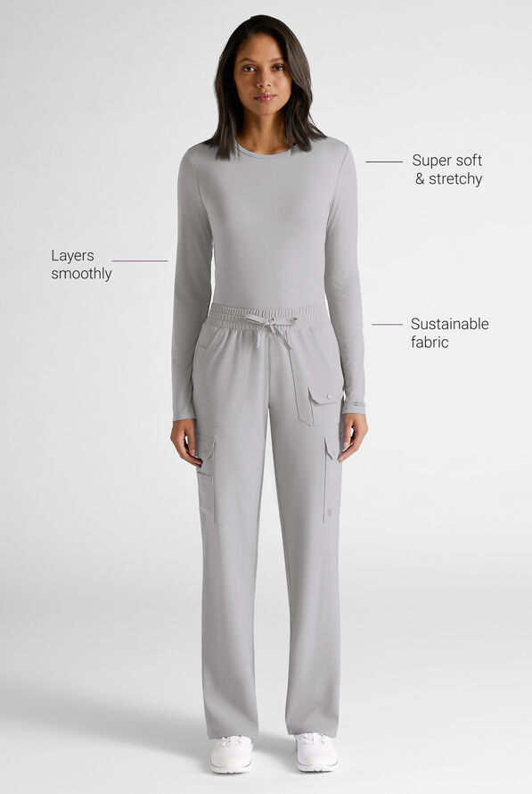 Easy STRETCH Cate Women's Long Sleeve Knit Underscrub - Silver - 3