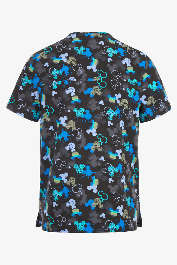 Tooniforms Disney's Mickey Doodle Ears Men's 3-Pocket STRETCH V-Neck Print Scrub Top - null - 2