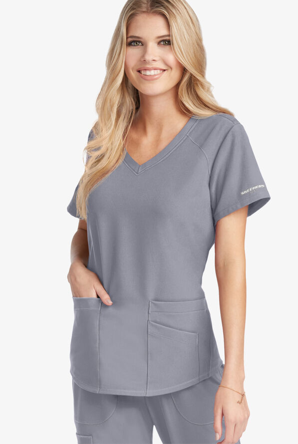 Skechers by Barco Breeze Women's 3-Pocket STRETCH V-Neck Scrub Top - Moonstruck - 2