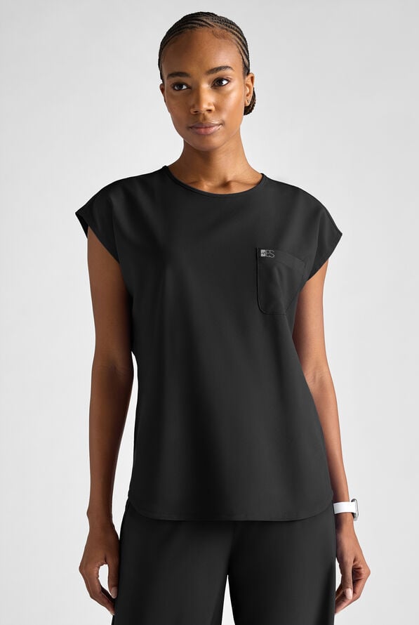 Easy STRETCH Women's Dolman Sleeve Crew Neck Scrub Top - Onyx Black - 8