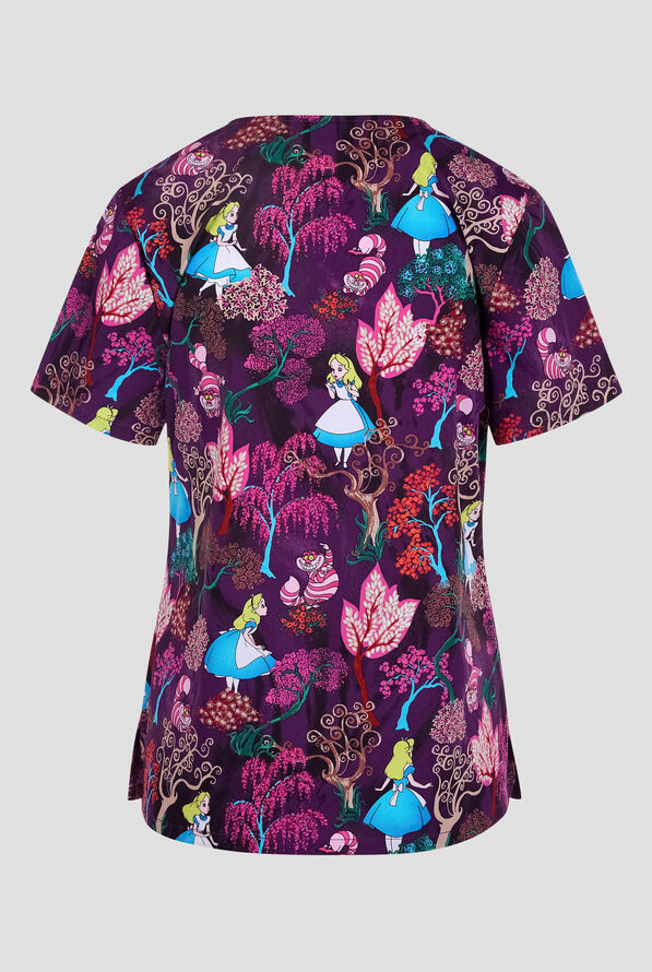 Tooniforms Disney's Here And Everywhere Women's 2-Pocket STRETCH V-Neck Print Scrub Top - null - 2
