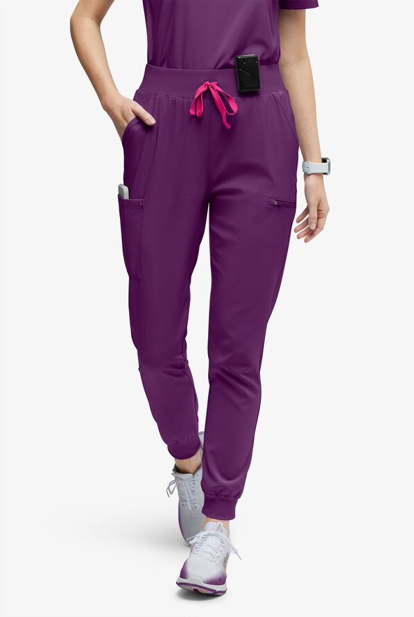 Easy STRETCH Olivia Women's 7-Pocket Slim Leg Jogger Scrub Pants - Petite - Eggplant - 1