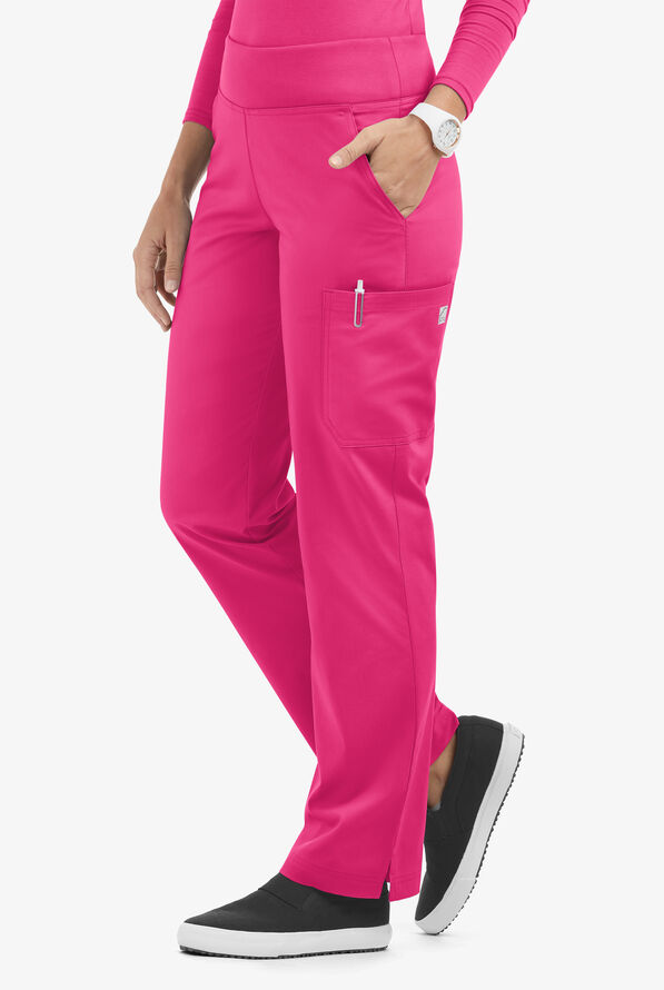 Butter-Soft STRETCH Women's 4-Pocket Knit Waistband Yoga Scrub Pants - Tall - Fuchsia - 1