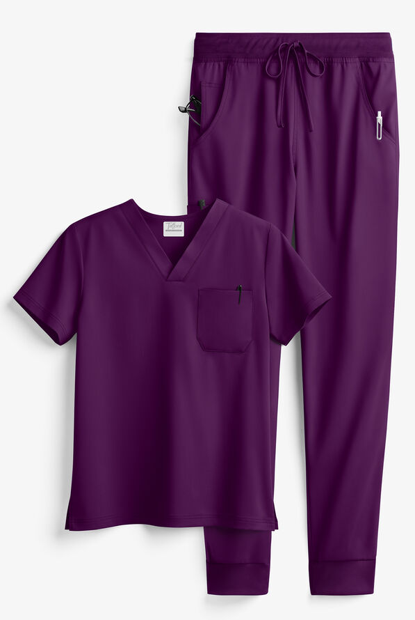 Tafford Active STRETCH Men's 5-Pocket Jogger Scrub Set - Eggplant - 1