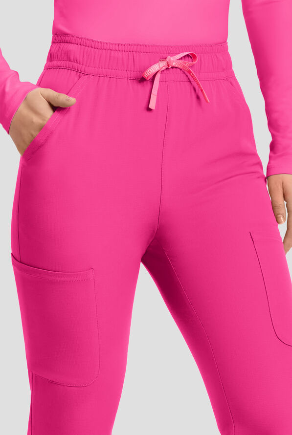 Pantalón médico Med Couture Amp STRETCH de tiro alto estilo cargo con piernas acampanadas y 4 bolsillos para mujer - Pink Power - 2