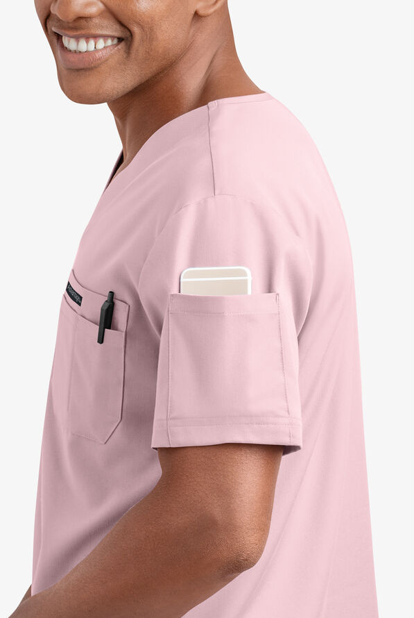 Advantage STRETCH Men's 4-Pocket V-Neck Scrub Top - Light Pink - 3