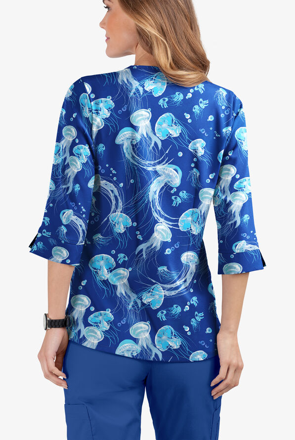 ButterSoft Serene Waters Galaxy Blue 3/4 Sleeve Print Scrub Top, Print