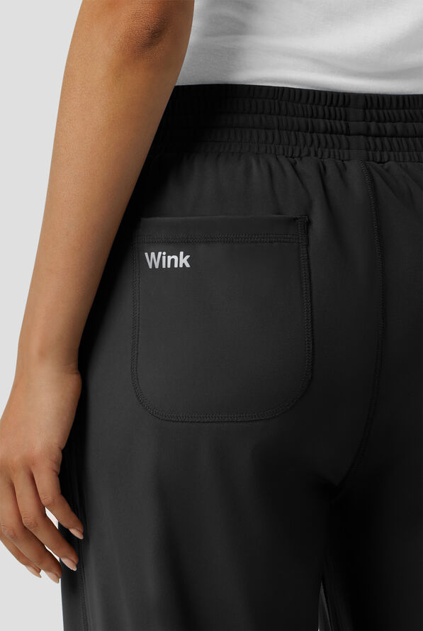 Wink Renew Knit Women's 5-Pocket STRETCH Drawstring Wide Leg Scrub Pants - Petite - Black - 5