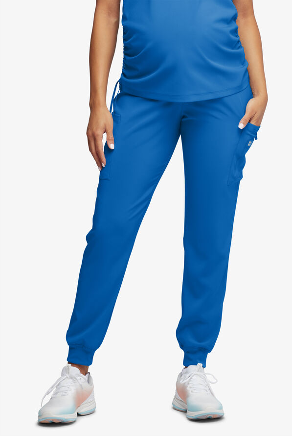 Easy STRETCH Chrissy Women's Maternity 4-Pocket Tapered Leg Jogger Scrub Pants - Royal - 1