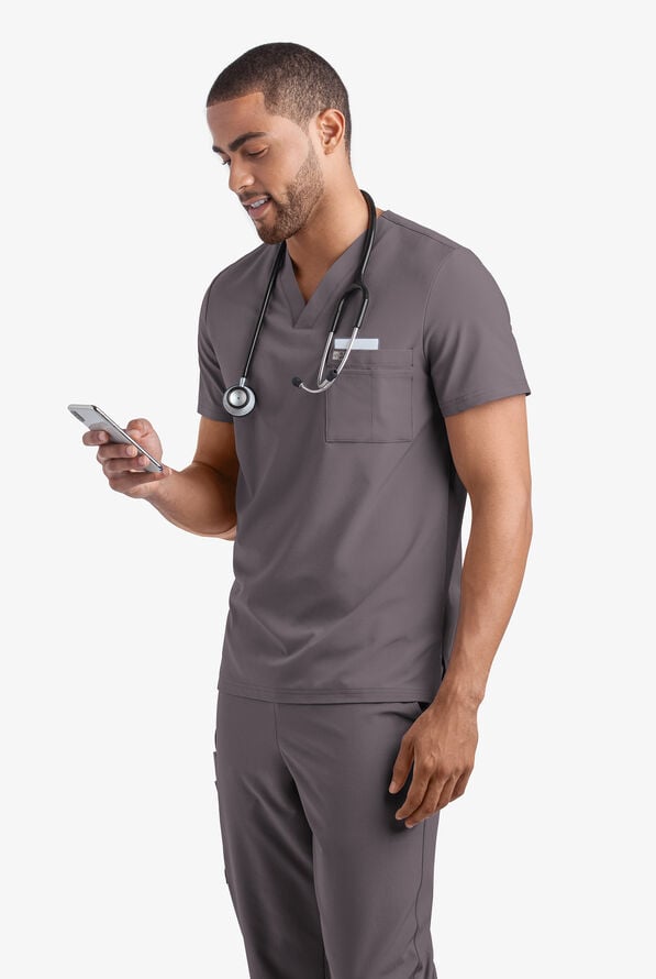 Easy STRETCH Riley Unisex 3-Pocket V-Neck Scrub Top - Grey Stone - 2
