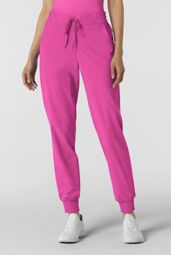 Wink Renew Women's 6-Pocket STRETCH Flat Front Drawstring Cargo Jogger Scrub Pant - Raspberry - 1