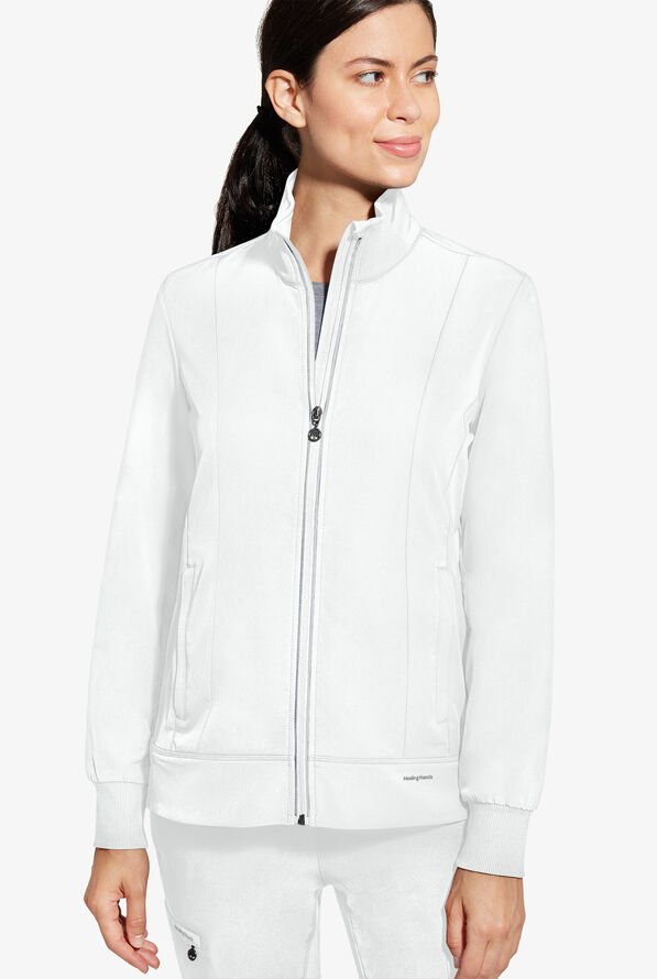 Healing Hands 360 Carly Women's 5-Pocket STRETCH Zip-Up Stand Collar Scrub Jacket - White - 2