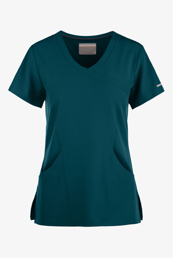 Blusa médica Skechers by Barco Reliance STRETCH estilo cruzado con 3 bolsillos para mujer - Bahama Blue - 1