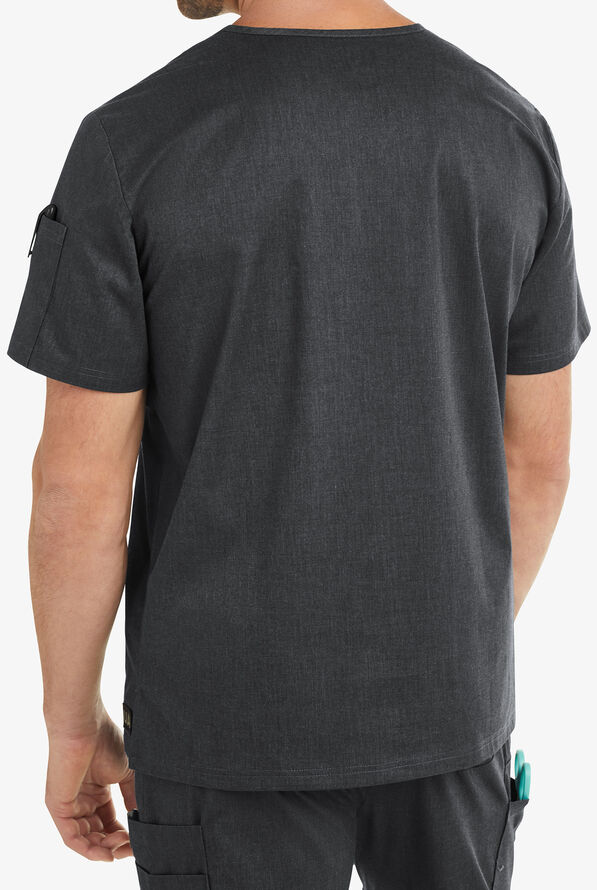 Camisa m&eacute;dica UA Butter-Soft STRETCH con cuello en V y 4 bolsillos para hombre  - Heather Charcoal - 4