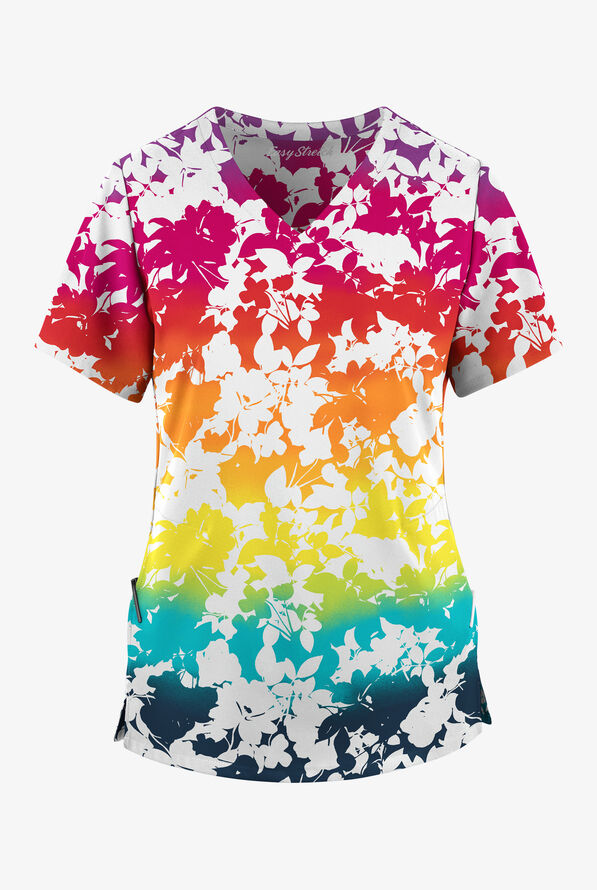 Easy STRETCH Prism Floral Women's 2-Pocket V-Neck Print Scrub Top - null - 1