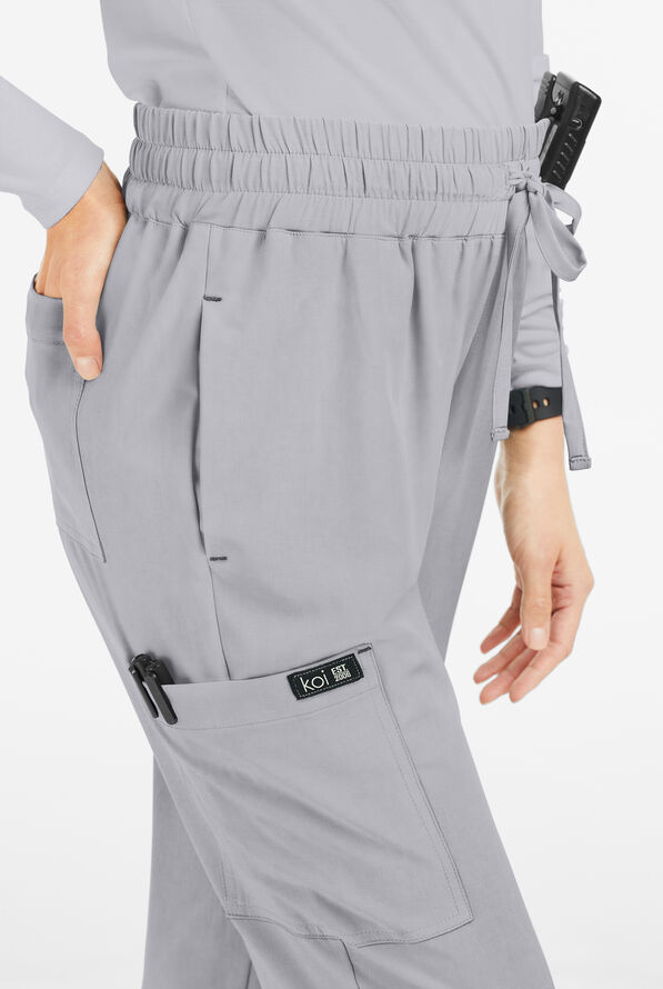 koi Basics Gemma Women's 5-Pocket STRETCH Cargo Jogger Scrub Pants - Platinum Grey - 2